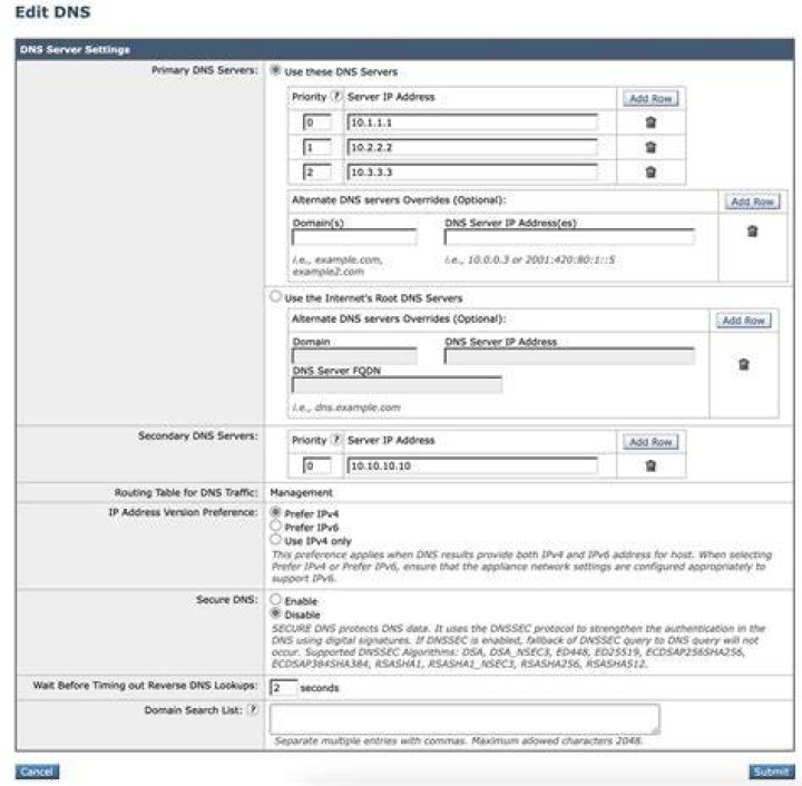 DNS configuration settings