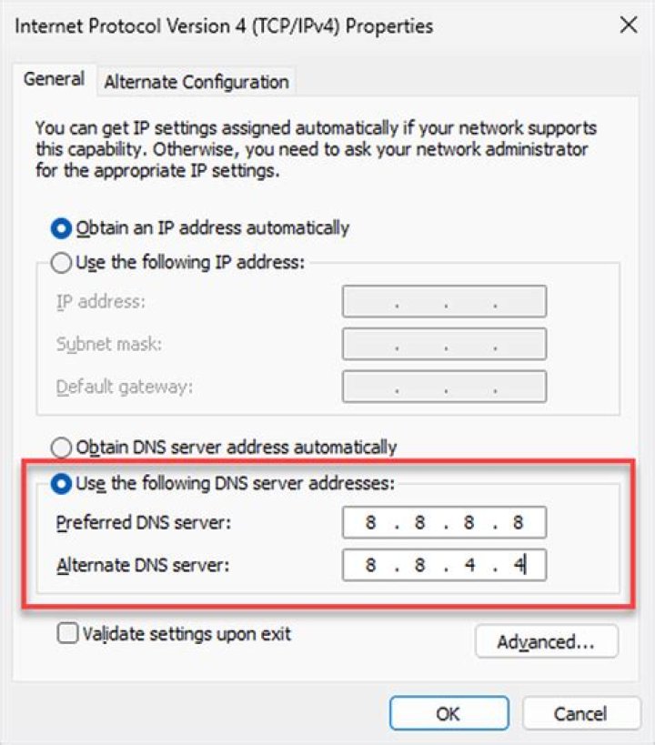 DNS server settings
